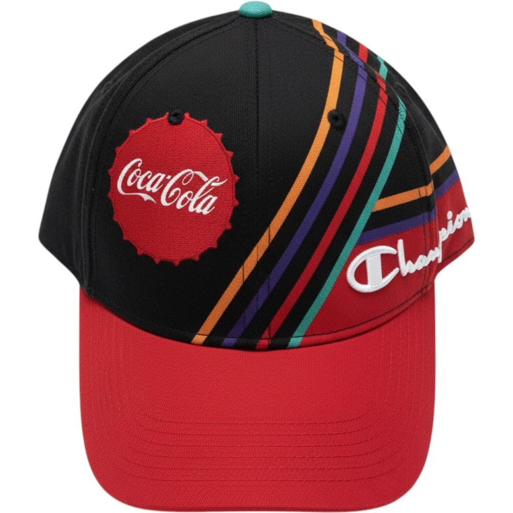 Champion x Coca-Cola Striped Baseball Cap Hat Black Red Multi‎ Strapback Retro